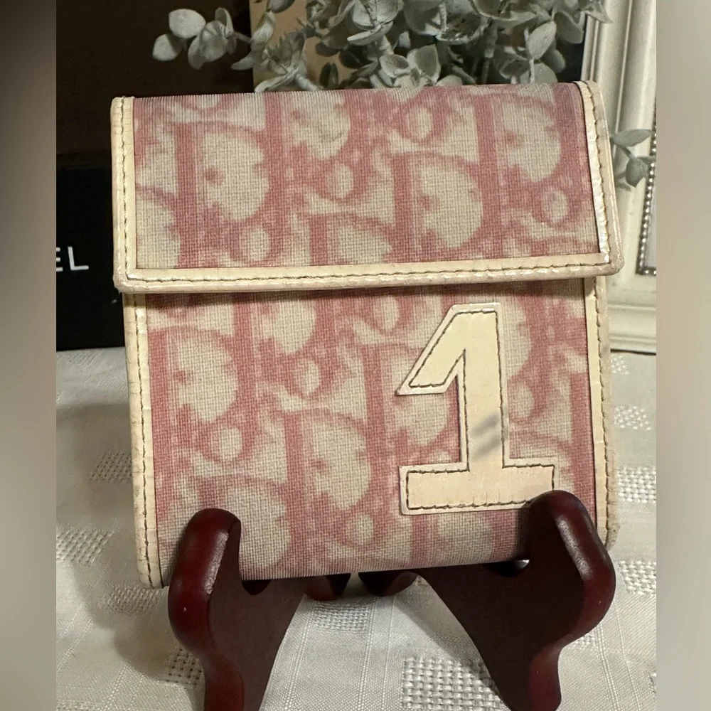Christian Dior Pink and Cream trotter Logo tri fold Wallet number 1 vintage